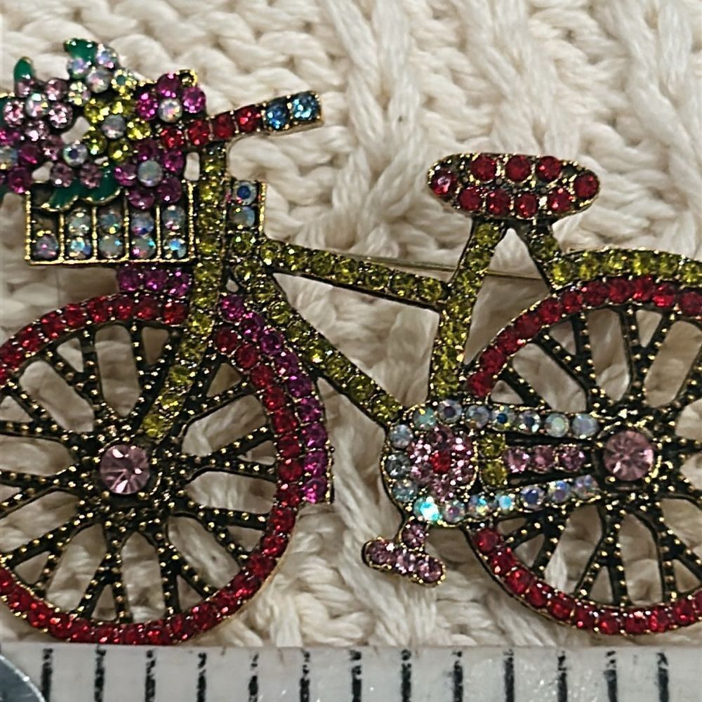 Colorful Bicycle Brooch with Rhinestones - Picture 4 of 6